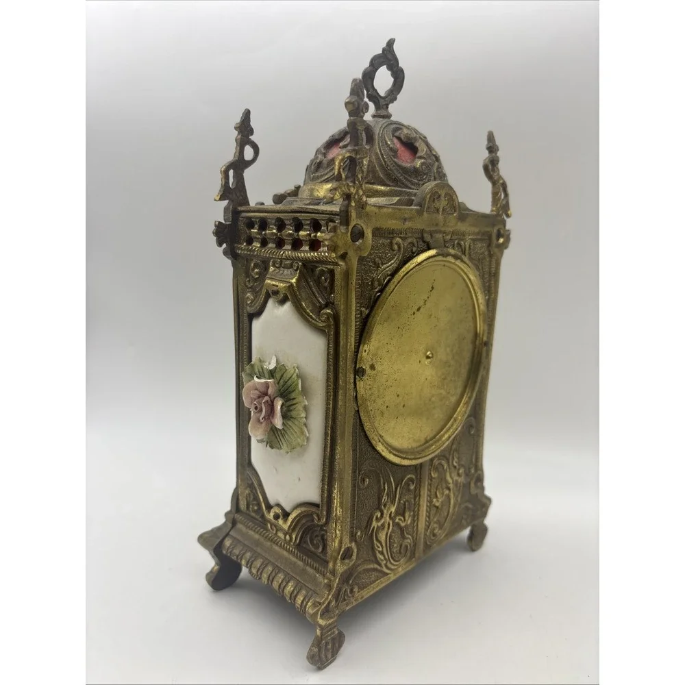 Antique Franz Hermle Ornate Brass Mantel Clock Mechanical 130-070 Roman Numerals